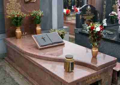 red granite tomb and headstone